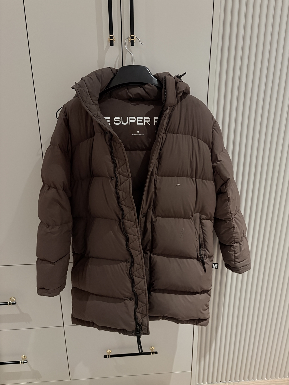 Aritzia Brown Quilted Long Puffer Coat with Hood
